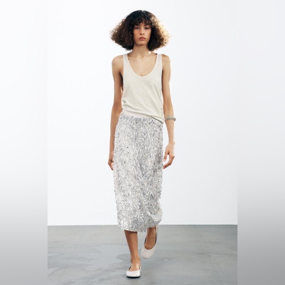 ZARA SEQUIN MIDI SKIRT - Picture 4 of 9